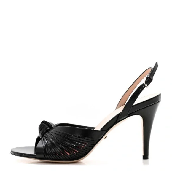 Gucci Nappa Crawford Strap Sandal Heels in Black Size 37.5